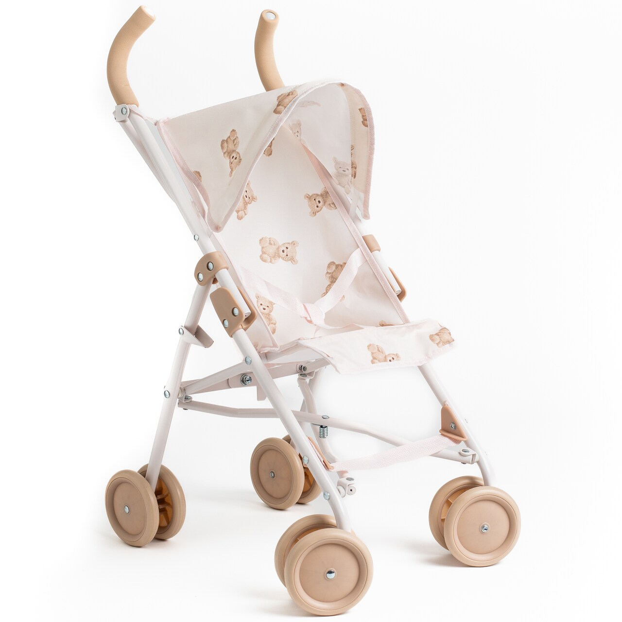 Roma Prams: Teddy Doll XL Umbrella Buggy - Beige-Cream-Bear - Folding Push Stroller, Retractable Canopy, Toy Accessory For Dolls Up To 16.5", Kids 3+